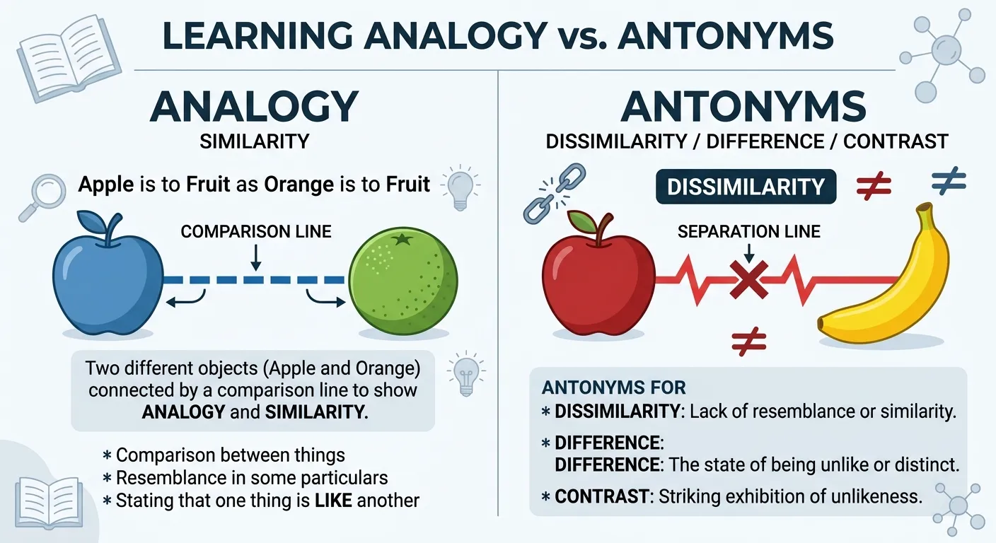Antonyms for analogy showing similarity versus difference and contrast