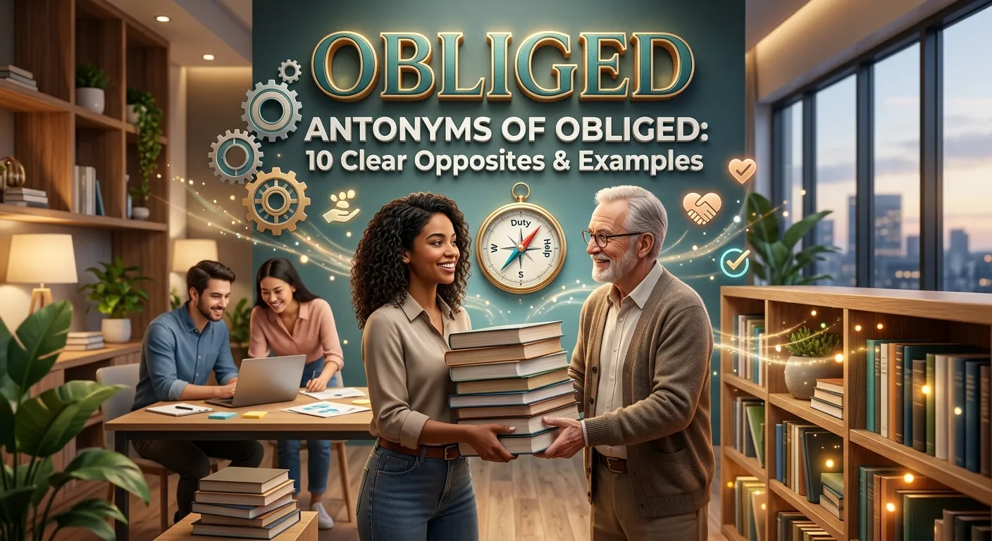 Antonyms for obliged showing the contrast between obligation and freedom