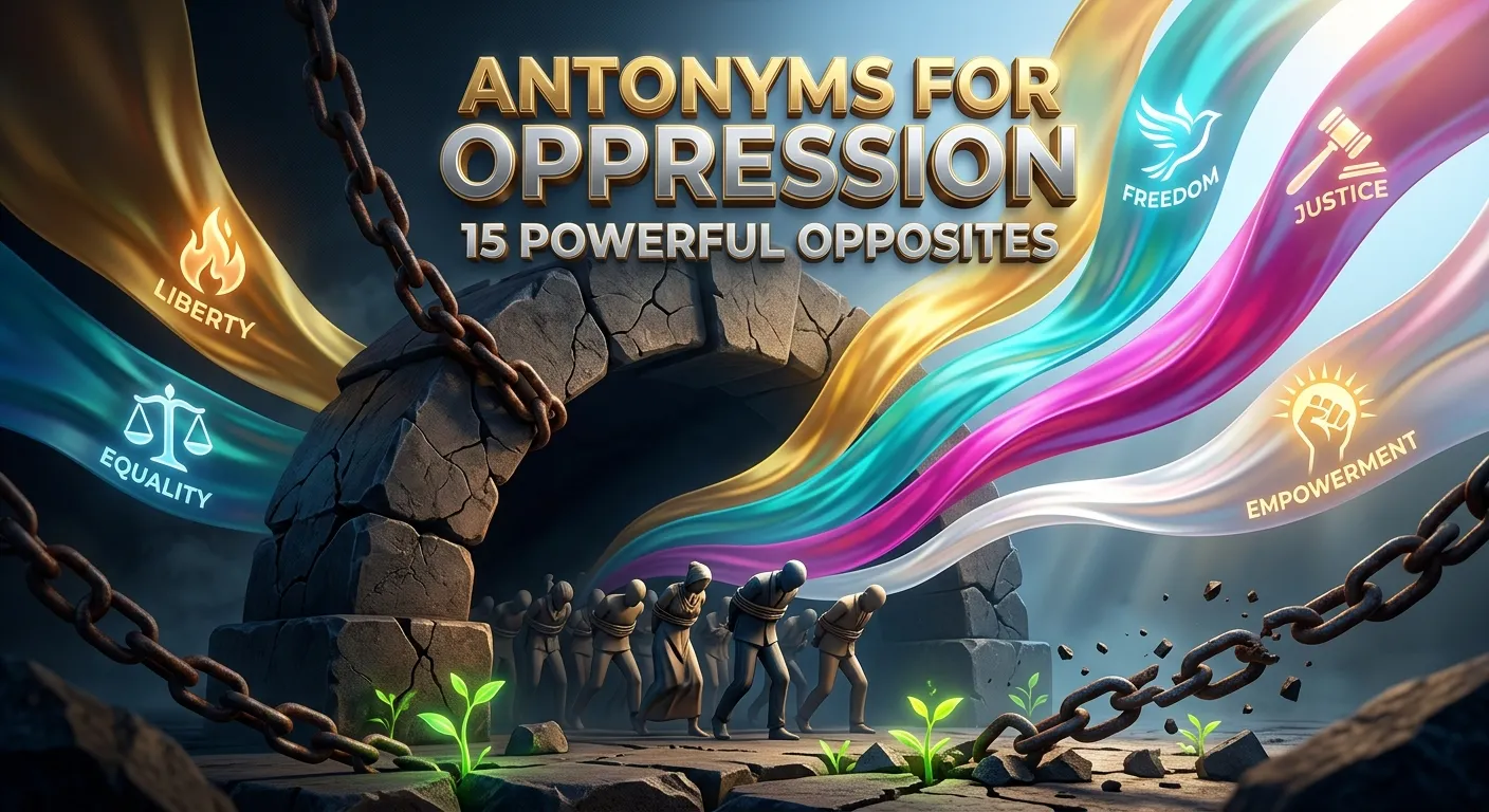 Antonyms for oppression showing freedom, equality, justice, and liberation
