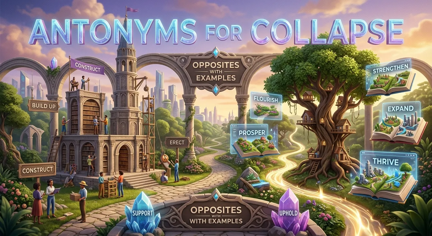 Educational graphic showing collapse and contextual opposites such as standing, stability, recovery, and growth