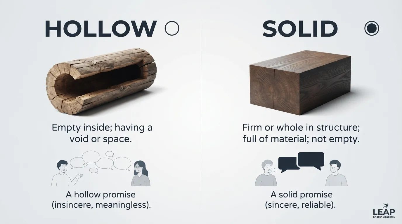 Antonyms for hollow showing a solid object beside an empty hollow object