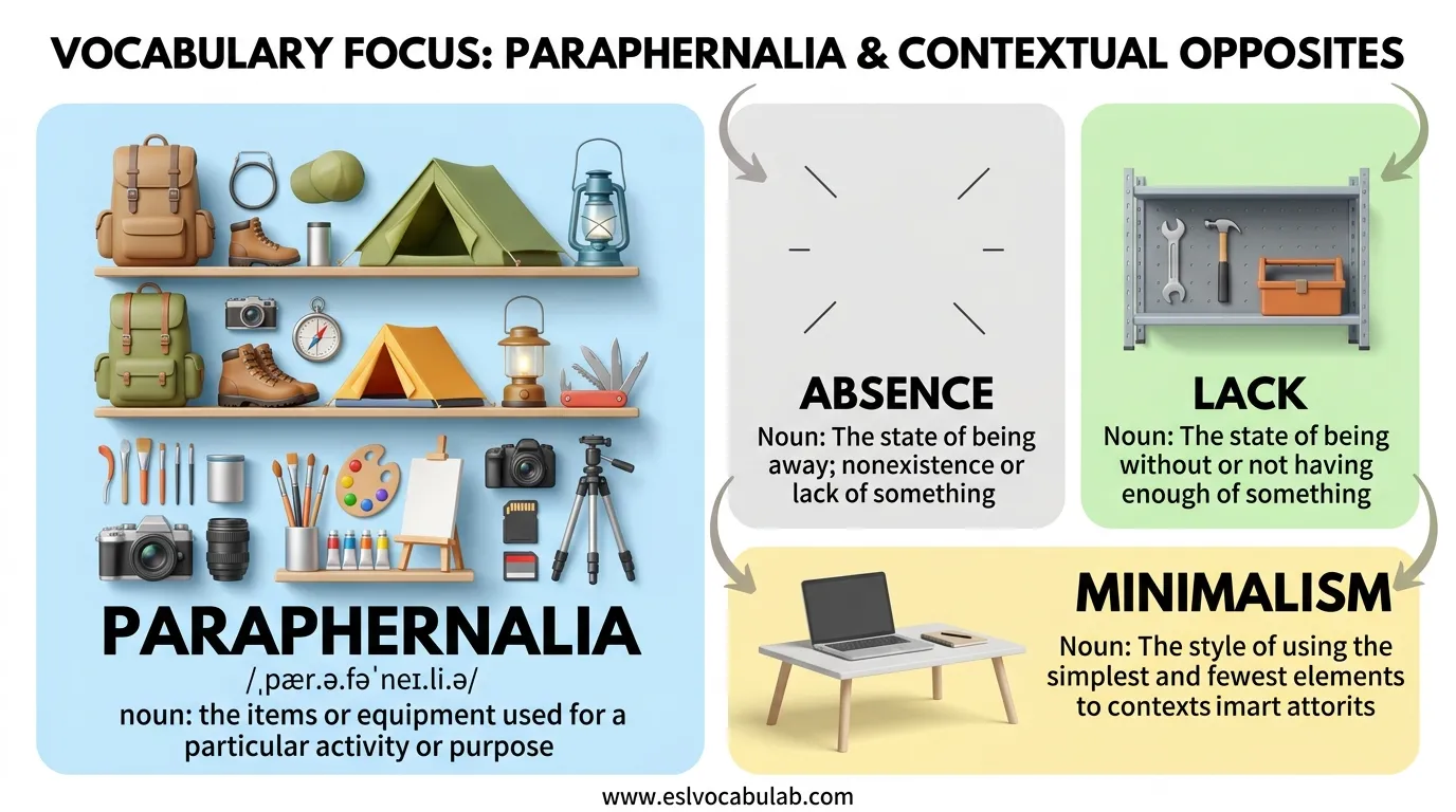 Visual comparison of paraphernalia with absence, lack, and minimalism