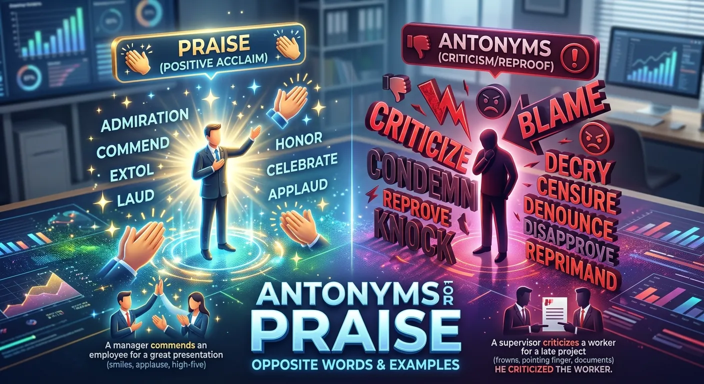 Praise and criticism shown as opposite concepts with positive and negative evaluation