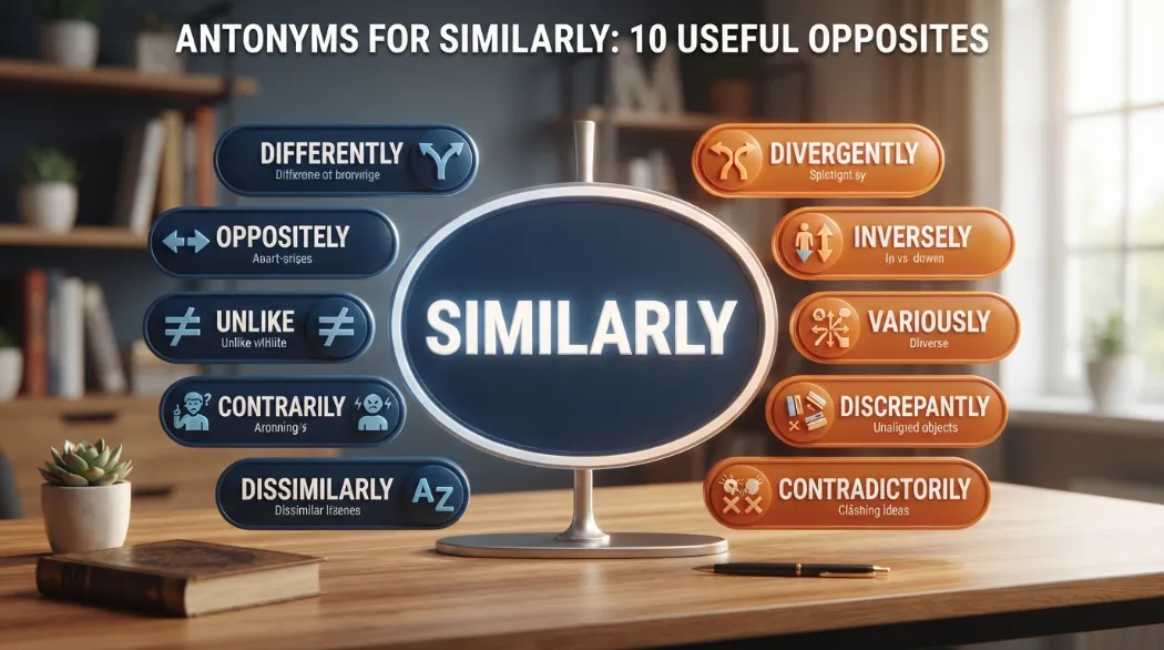 Educational graphic comparing similarly with differently and other contrasting expressions