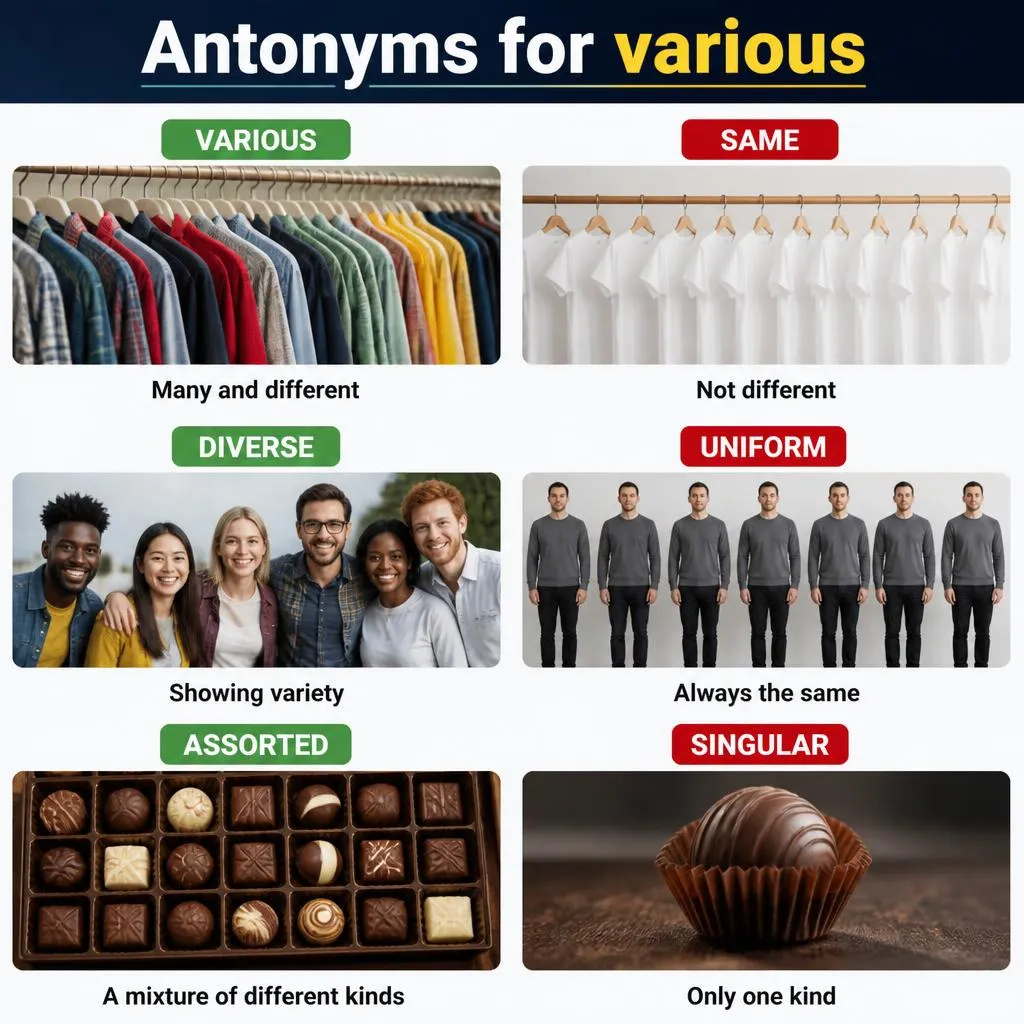Various objects compared with identical, uniform, and single alternatives