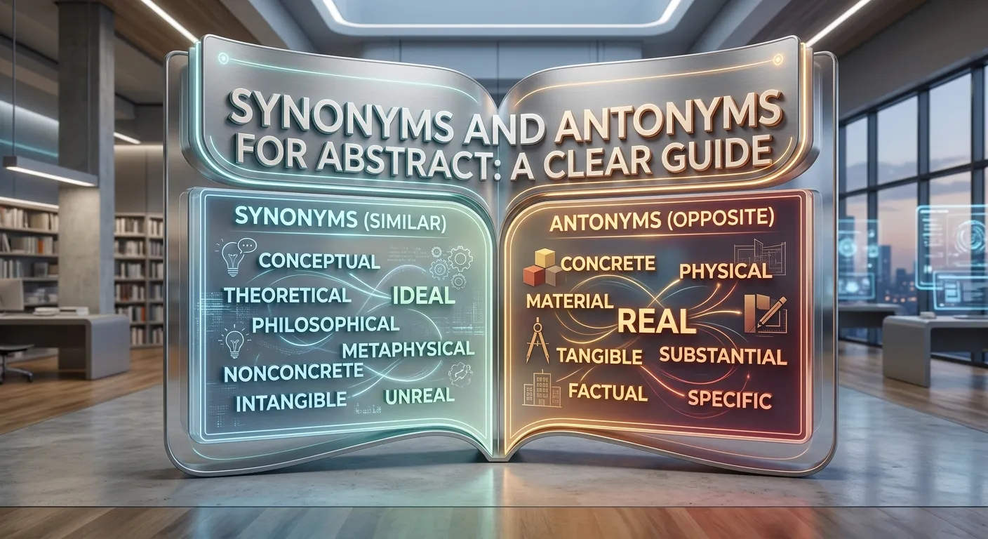 Abstract ideas contrasted with concrete objects to show synonyms and antonyms for abstract