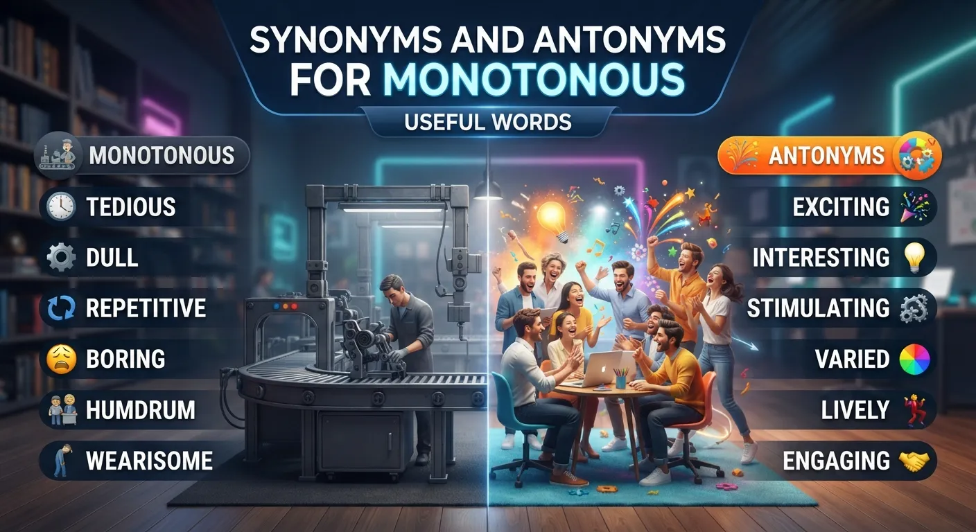 Synonyms and antonyms for monotonous showing repetitive and varied activities